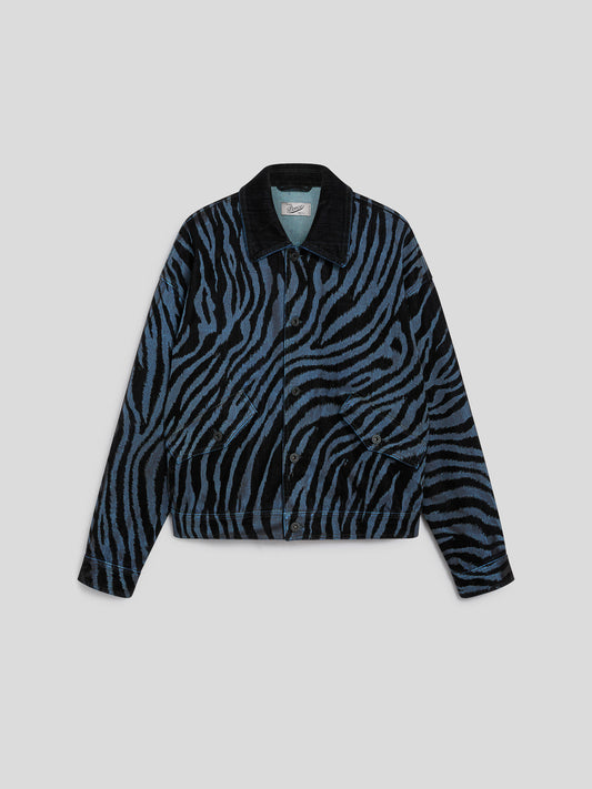 UNISEX DENIM COMFORT FLOCKED JACKET OVER FIT WITH ELASTIC HEM ZEBRA/STRIPED BLUE - ZEBRA\STRIPPED BLUE - Men′s Clothing  | Pence 1979