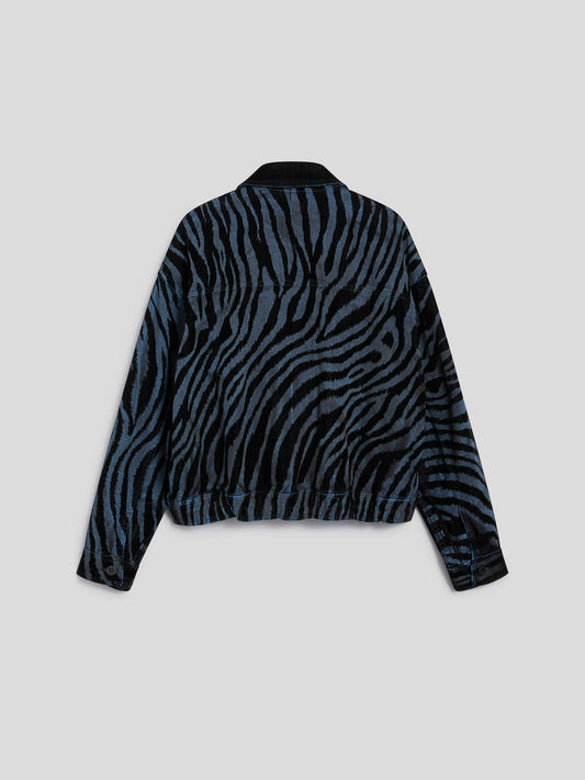 UNISEX DENIM COMFORT FLOCKED JACKET OVER FIT WITH ELASTIC HEM ZEBRA/STRIPED BLUE - ZEBRA\STRIPPED BLUE - Men′s Clothing  | Pence 1979