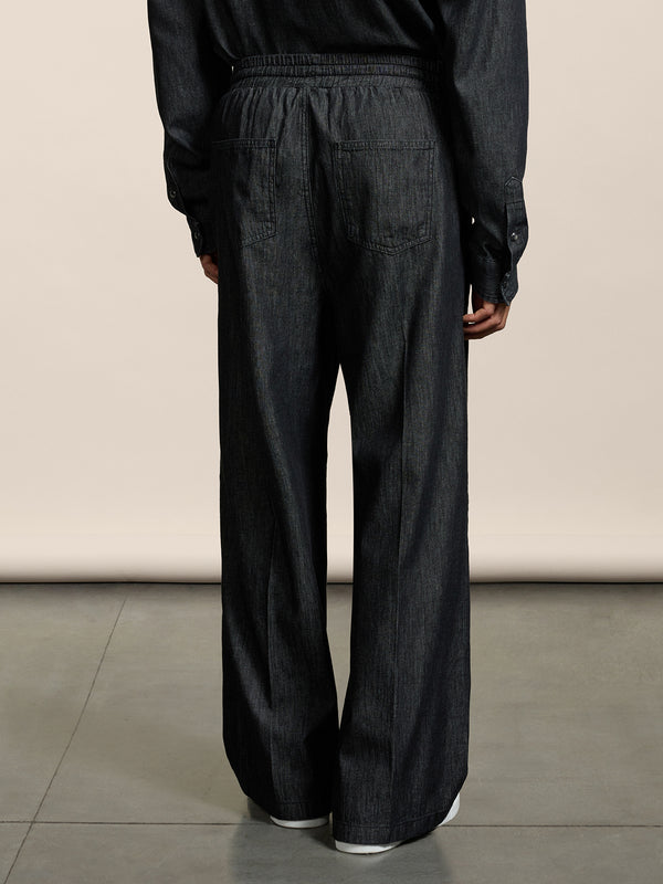 UNISEX JOGGER PANT IN CHAMBRAY OVER FIT BLACK - BLACK - Men′s Bottomwear | Pence 1979