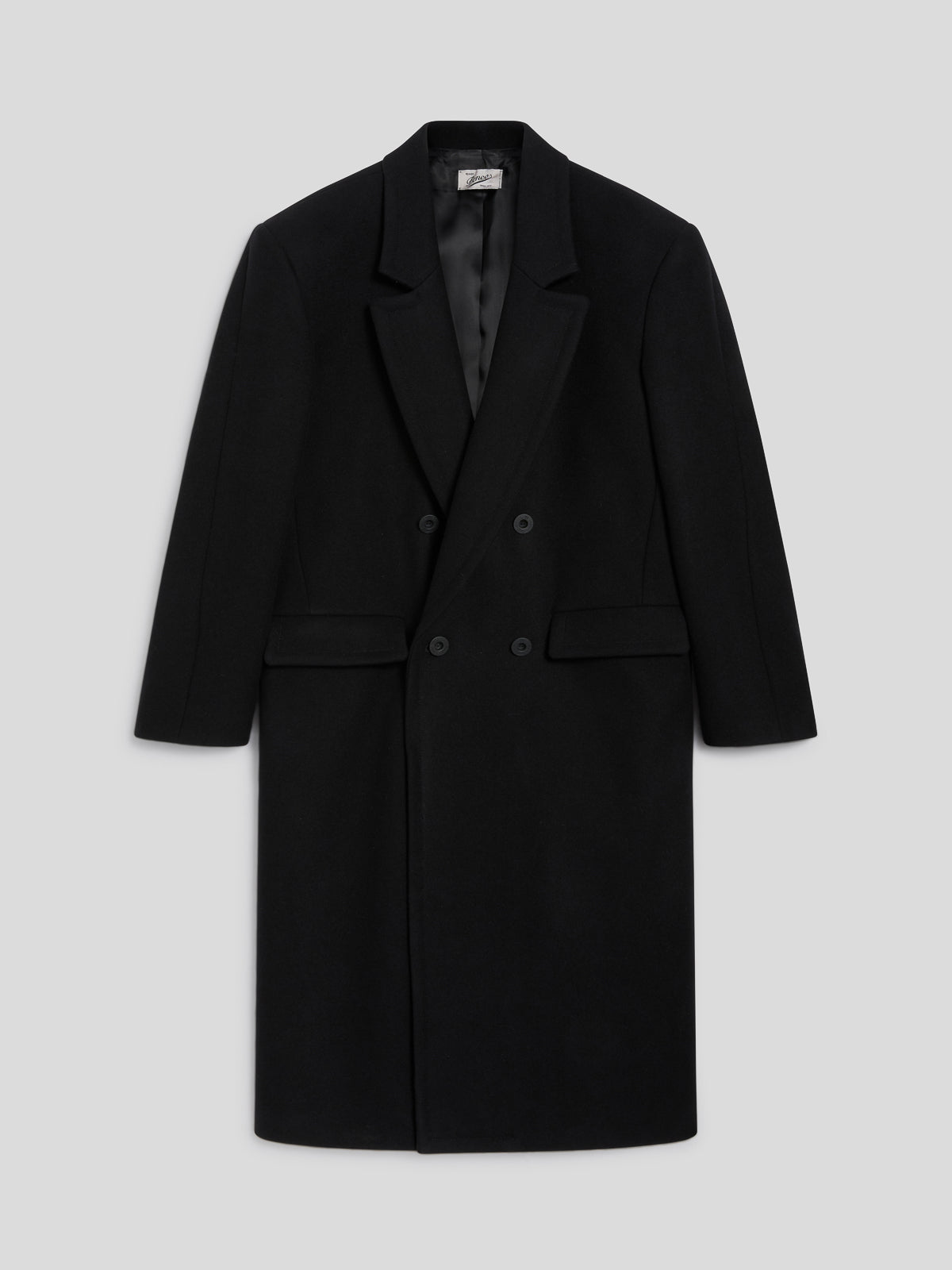 UNISEX DOUBLE-BREASTED OVER FIT COAT IN WOOL CLOTH BLACK