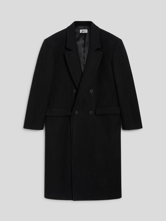 UNISEX DOUBLE-BREASTED OVER FIT COAT IN WOOL CLOTH BLACK - BLACK - Men′s Clothing  | Pence 1979