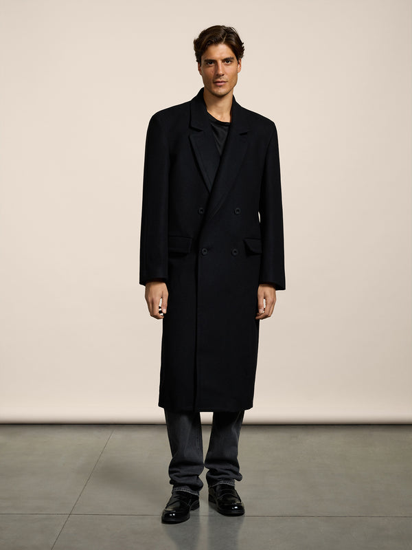 UNISEX DOUBLE-BREASTED OVER FIT COAT IN WOOL CLOTH BLACK - BLACK - Men′s Clothing  | Pence 1979