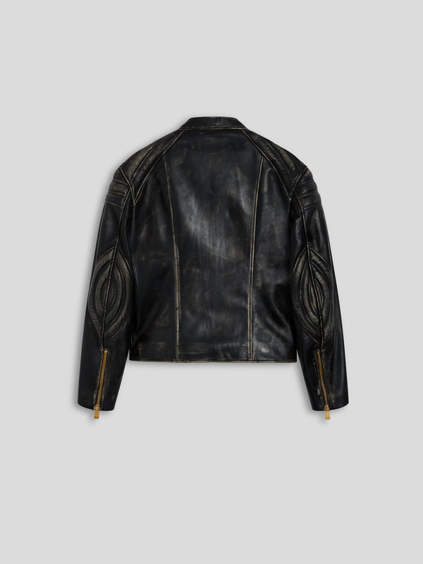 UNISEX BIKER JACKET IN LAMB LEATHER WITH USED TREATMENT BLACK  - BLACK - Men′s Clothing  | Pence 1979