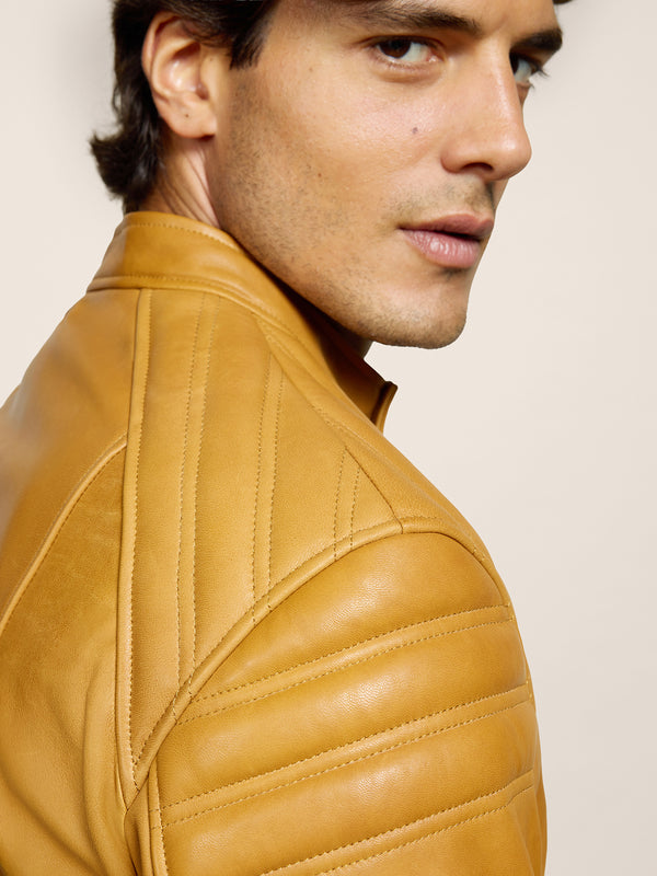 UNISEX BIKER JACKET REGULAR FIT LAMB LEATHER CARAMEL - CARAMEL - Men′s Clothing  | Pence 1979