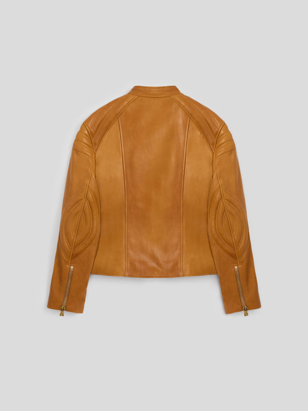 UNISEX BIKER JACKET REGULAR FIT LAMB LEATHER CARAMEL - CARAMEL - Men′s Clothing  | Pence 1979