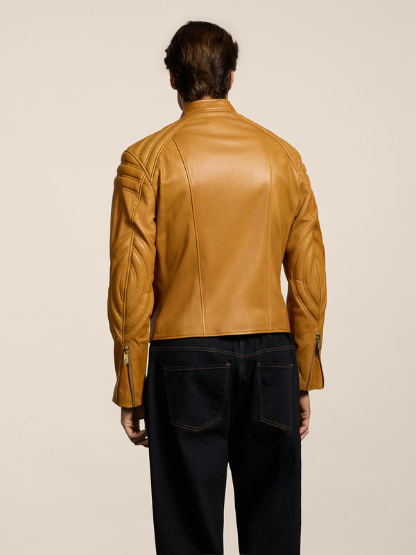 UNISEX BIKER JACKET REGULAR FIT LAMB LEATHER CARAMEL - CARAMEL - Men′s Clothing  | Pence 1979