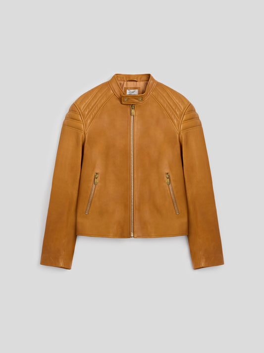 UNISEX BIKER JACKET REGULAR FIT LAMB LEATHER CARAMEL - CARAMEL - Men′s Clothing  | Pence 1979