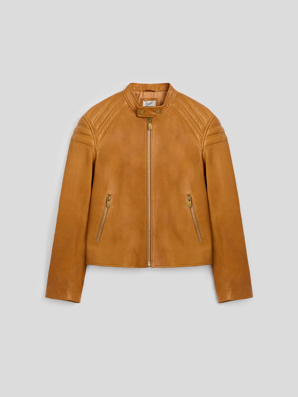 UNISEX BIKER JACKET REGULAR FIT LAMB LEATHER CARAMEL - CARAMEL - Men′s Clothing  | Pence 1979