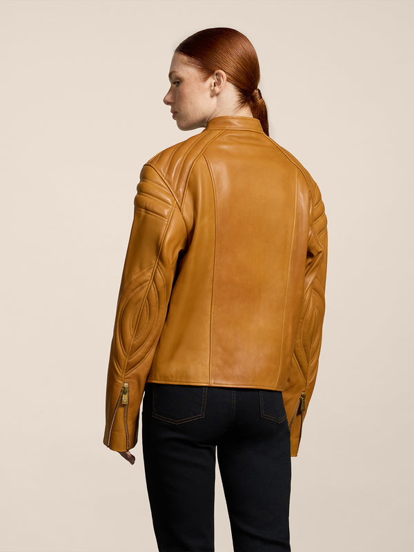 UNISEX BIKER JACKET REGULAR FIT LAMB LEATHER CARAMEL - CARAMEL - Men′s Clothing  | Pence 1979