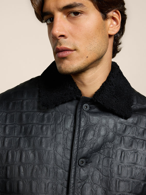 UNISEX SHEARLING JACKET OVER FIT CROCODILE PRINT BLACK - BLACK - Men′s Clothing  | Pence 1979