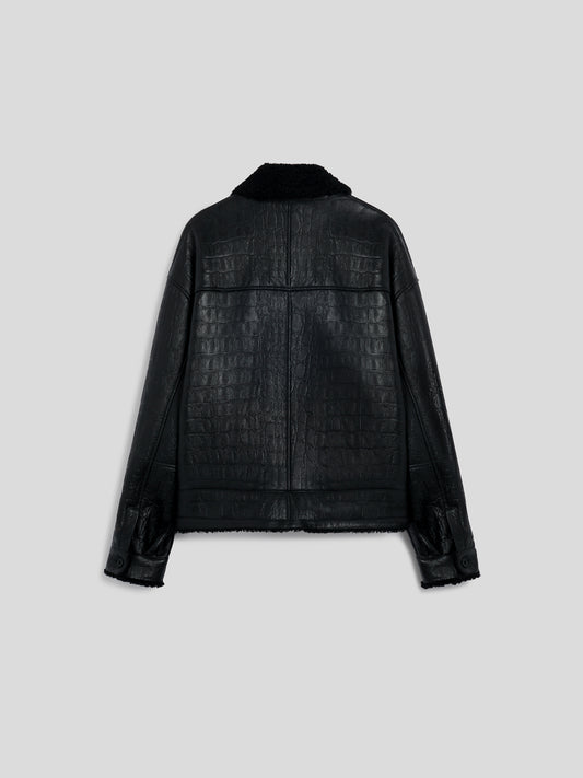 UNISEX SHEARLING JACKET OVER FIT CROCODILE PRINT BLACK - BLACK - Men′s Clothing  | Pence 1979