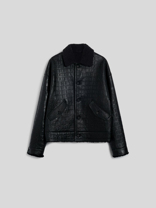 UNISEX SHEARLING JACKET OVER FIT CROCODILE PRINT BLACK - BLACK - Men′s Clothing  | Pence 1979