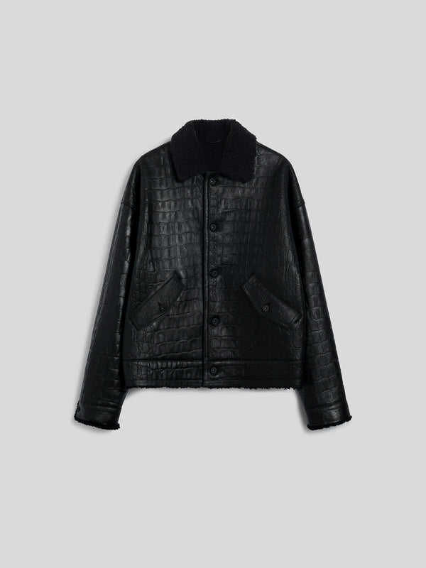 UNISEX SHEARLING JACKET OVER FIT CROCODILE PRINT BLACK - BLACK - Men′s Clothing  | Pence 1979