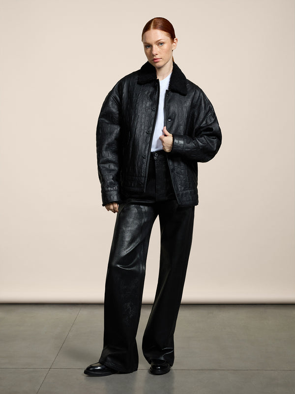 UNISEX SHEARLING JACKET OVER FIT CROCODILE PRINT BLACK - BLACK - Men′s Clothing  | Pence 1979
