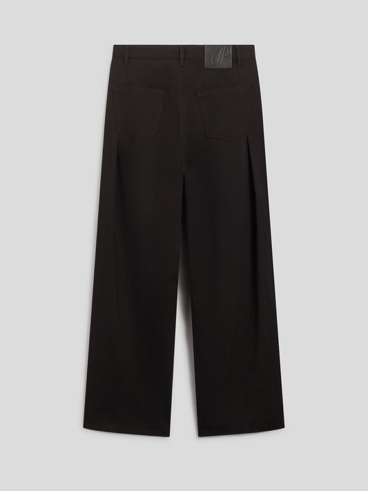 UNISEX RELAXED FIT PANT IN COTTON SATIN WITH DOUBLE PLEATS BLACK - BLACK - Men′s Bottomwear | Pence 1979