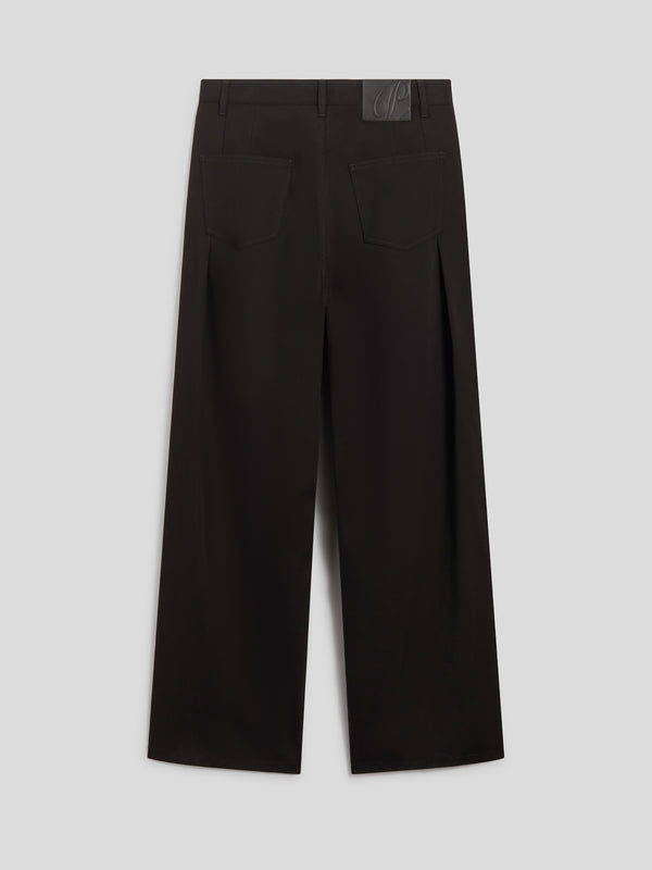 UNISEX RELAXED FIT PANT IN COTTON SATIN WITH DOUBLE PLEATS BLACK - BLACK - Men′s Bottomwear | Pence 1979