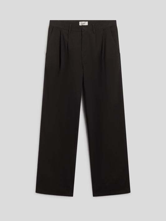 UNISEX RELAXED FIT PANT IN COTTON SATIN WITH DOUBLE PLEATS BLACK - BLACK - Men′s Bottomwear | Pence 1979