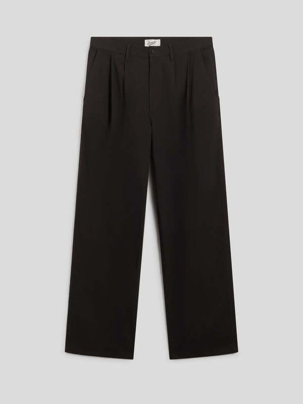 UNISEX RELAXED FIT PANT IN COTTON SATIN WITH DOUBLE PLEATS BLACK - BLACK - Men′s Bottomwear | Pence 1979