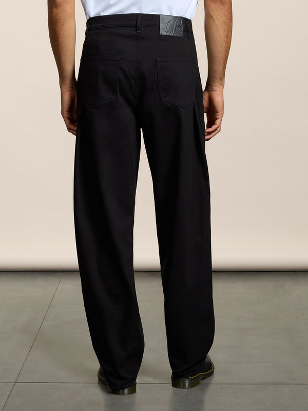 UNISEX RELAXED FIT PANT IN COTTON SATIN WITH DOUBLE PLEATS BLACK - BLACK - Men′s Bottomwear | Pence 1979