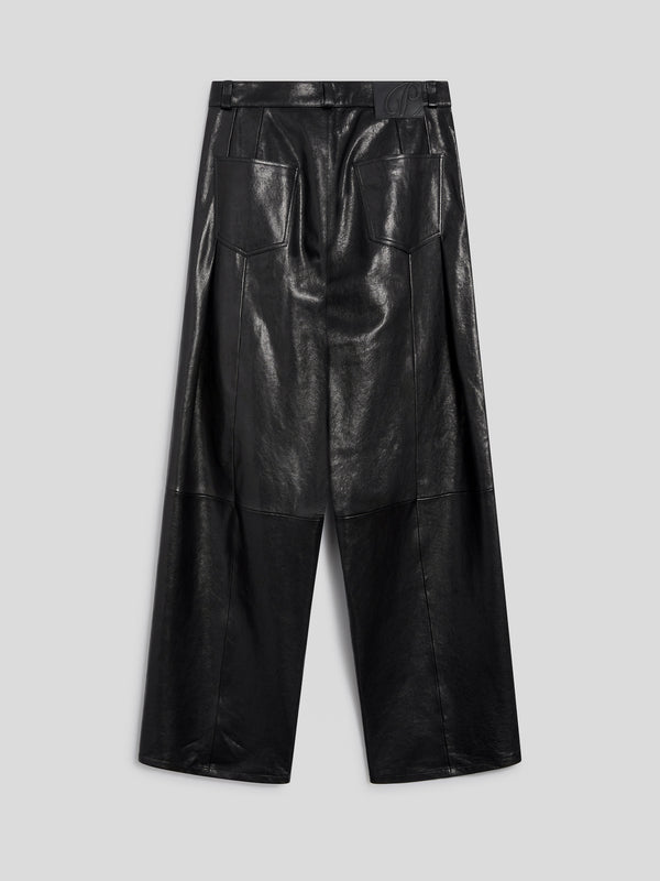 UNISEX RELAXED FIT LAMB LEATHER PANT WITH DOUBLE PLEATS BLACK  - BLACK - Men′s Bottomwear | Pence 1979