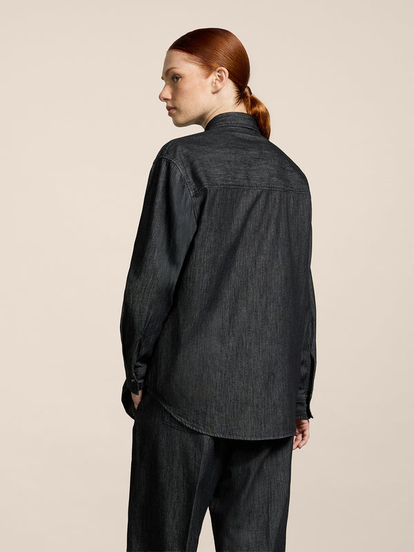 WOMEN'S OVER FIT SHIRT FLAP POCKETS LONG SLEEVES BLACK - BLACK - Women′s Clothing | Pence 1979