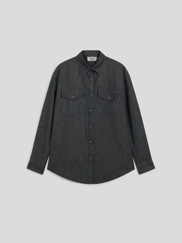 WOMEN'S OVER FIT SHIRT FLAP POCKETS LONG SLEEVES BLACK - BLACK - Women′s Clothing | Pence 1979