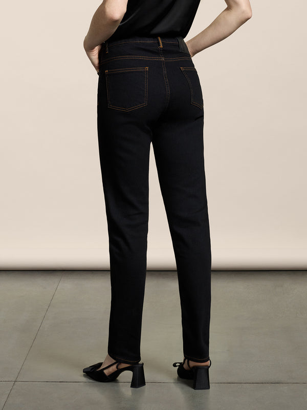 WOMEN'S 5 POCKET SLIM FIT PANT IN BLACK COMFORT DENIM  - BLACK - Women′s Bottomwear | Pence 1979