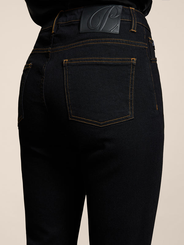 WOMEN'S 5 POCKET SLIM FIT PANT IN BLACK COMFORT DENIM  - BLACK - Women′s Bottomwear | Pence 1979