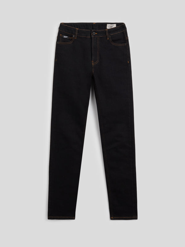 WOMEN'S 5 POCKET SLIM FIT PANT IN BLACK COMFORT DENIM  - BLACK - Women′s Bottomwear | Pence 1979