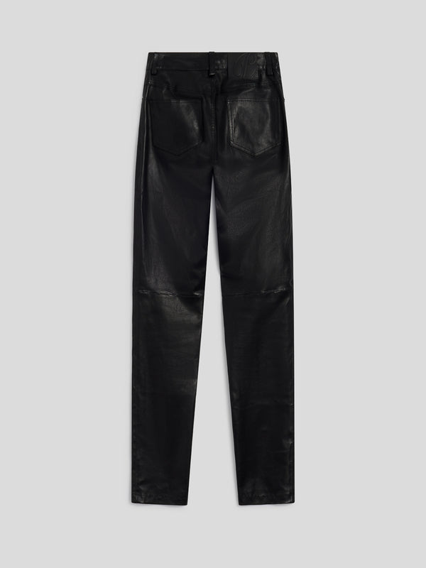 WOMEN'S SLIM FIT 5 POCKET PANT IN STRETCH LAMB LEATHER BLACK - BLACK - Women′s Bottomwear | Pence 1979