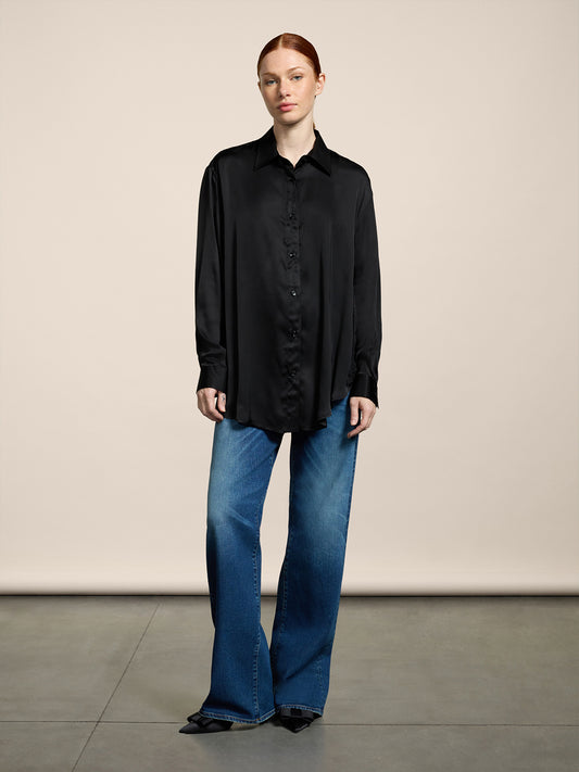 WOMEN'S 5 POCKET HIG WAIST WIDE LEG PANT IN DENIM COMFORT MEDIUM BLUE - MEDIUM DENIM BLUE - Women′s Bottomwear | Pence 1979