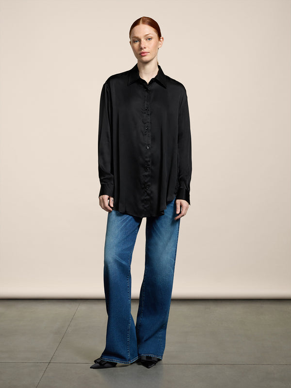 WOMEN'S 5 POCKET HIG WAIST WIDE LEG PANT IN DENIM COMFORT MEDIUM BLUE - MEDIUM DENIM BLUE - Women′s Bottomwear | Pence 1979