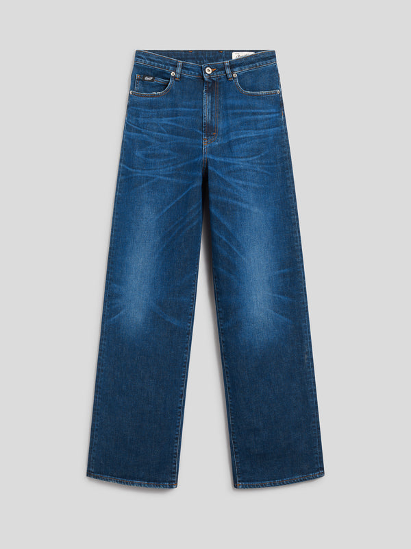 WOMEN'S 5 POCKET HIG WAIST WIDE LEG PANT IN DENIM COMFORT MEDIUM BLUE - MEDIUM DENIM BLUE - Women′s Bottomwear | Pence 1979