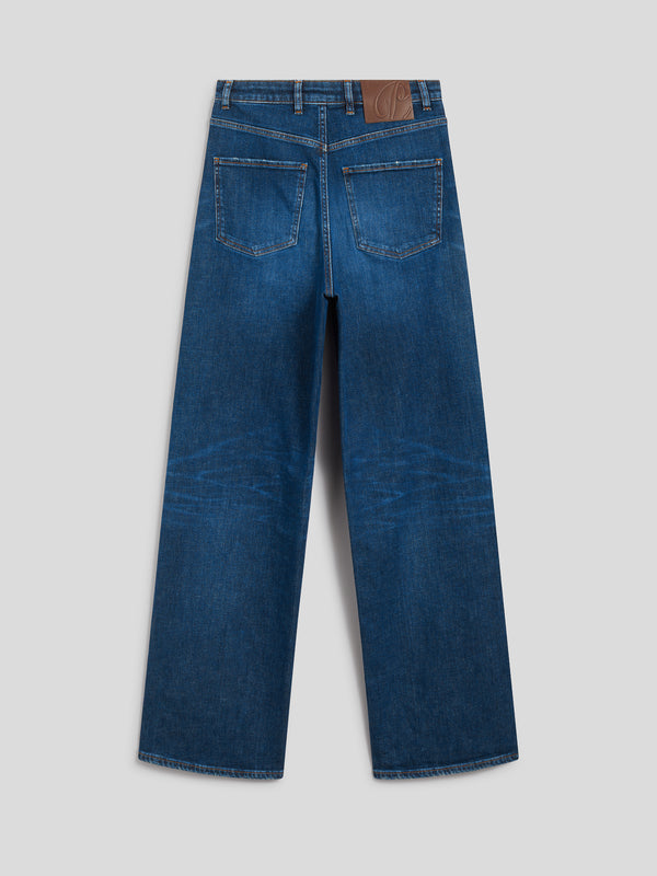 WOMEN'S 5 POCKET HIG WAIST WIDE LEG PANT IN DENIM COMFORT MEDIUM BLUE - MEDIUM DENIM BLUE - Women′s Bottomwear | Pence 1979