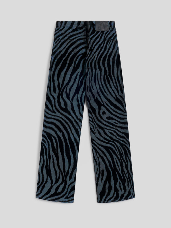 WOMEN'S 5 POCKET PANT IN DENIM COMFORT FLOCED HIGH WAIST WIDE LEG ZEBRA/STRIPED BLUE - ZEBRA\STRIPPED BLUE - Women′s Bottomwear | Pence 1979