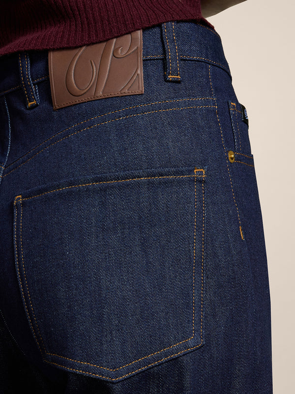 WOMEN'S 5 POCKET PANT IN DARK BLUE COMFORT DENIM HIGH WAIST WIDE LEG  - DARK DENIM BLUE  - Women′s Bottomwear | Pence 1979