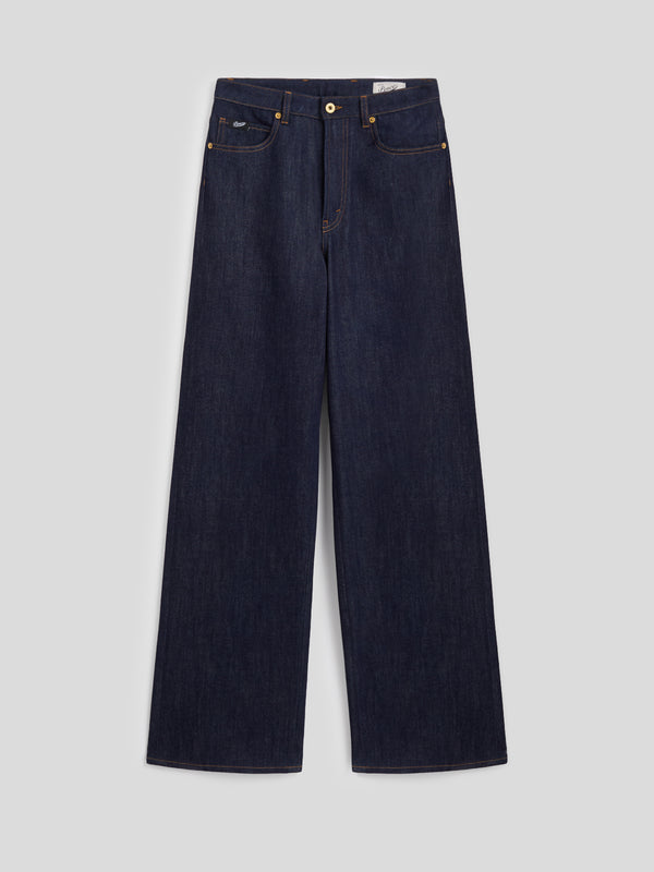 WOMEN'S 5 POCKET PANT IN DARK BLUE COMFORT DENIM HIGH WAIST WIDE LEG  - DARK DENIM BLUE  - Women′s Bottomwear | Pence 1979