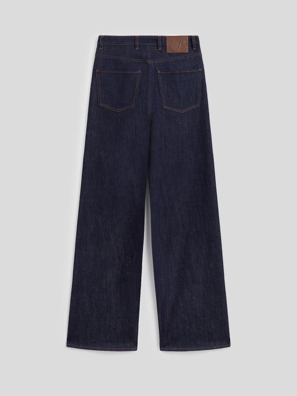 WOMEN'S 5 POCKET PANT IN DARK BLUE COMFORT DENIM HIGH WAIST WIDE LEG  - DARK DENIM BLUE  - Women′s Bottomwear | Pence 1979