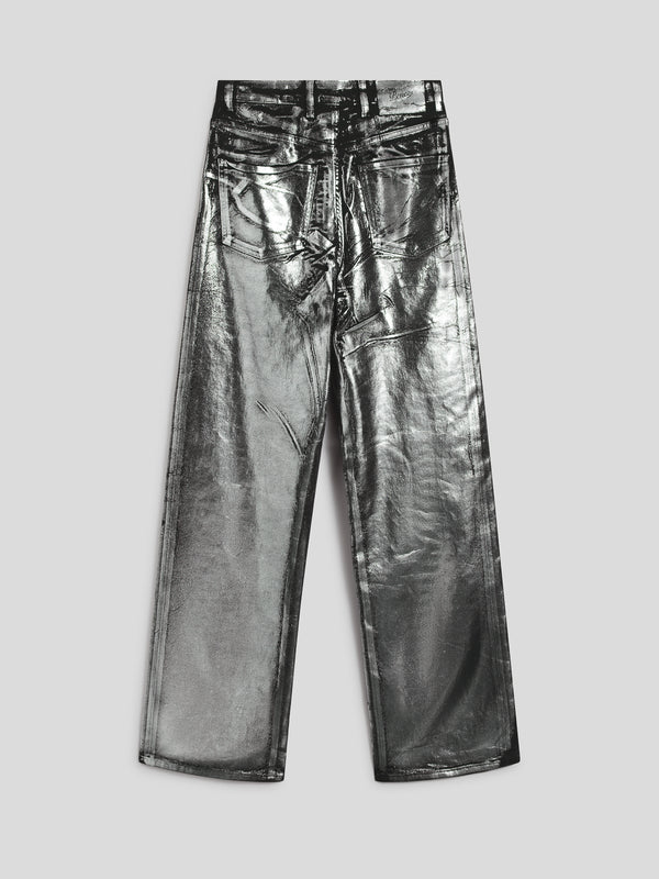 WOMEN'S 5 POCKET HIGH WAIST WIDE LEG PANT IN DENIM WITH METALLIC COATING SILVER - SILVER - Women′s Bottomwear | Pence 1979