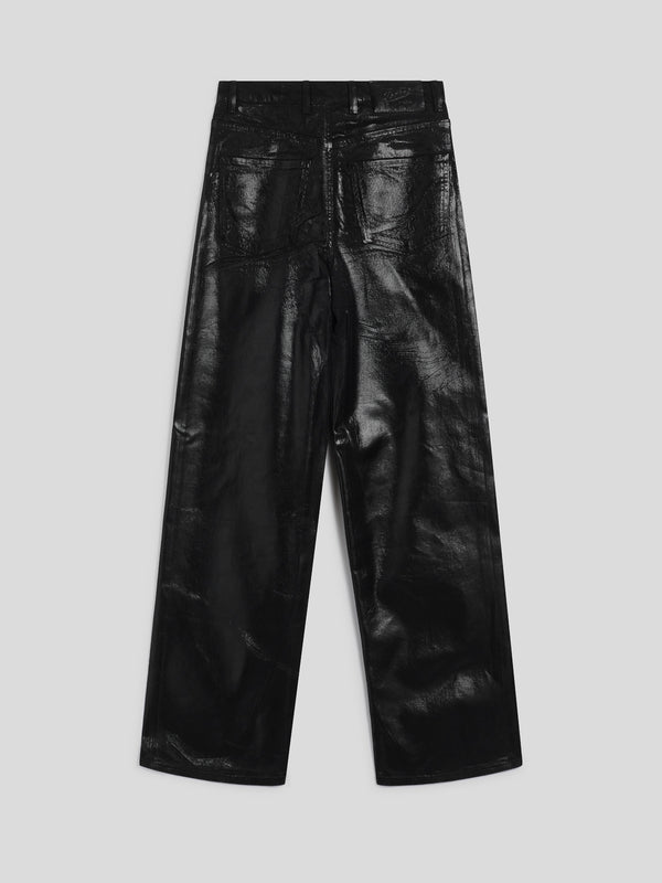WOMEN'S 5 POCKET HIGH WAIST WIDE LEG PANT IN DENIM WITH METALLIC COATING BLACK - BLACK - Women′s Bottomwear | Pence 1979
