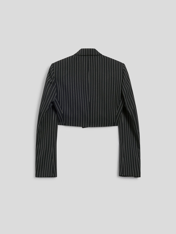 WOMEN'S DOUBLE-BREASTED BLAZER WITH PEAKED LAPELS PINSTRIPE BLACK BASE STRIPES - BLACK/WHITE PINSTRIPE - Women′s Blazers | Pence 1979