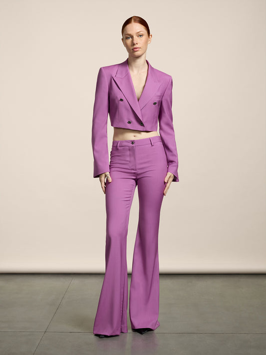 DOUBLE-BREASTED BLAZER WITH PEAKED LAPELS IN LIGHTWEIGHT WOOL PINK  - PINK - Women′s Blazers | Pence 1979