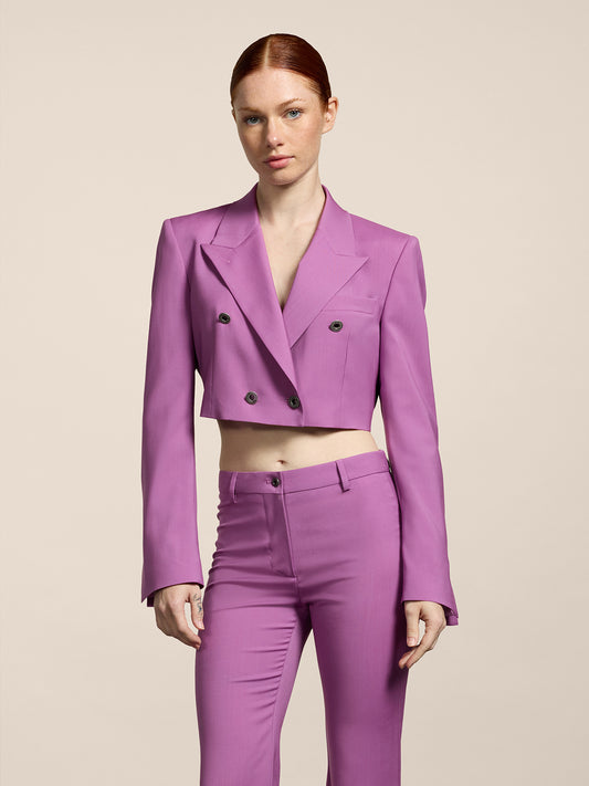 DOUBLE-BREASTED BLAZER WITH PEAKED LAPELS IN LIGHTWEIGHT WOOL PINK  - PINK - Women′s Blazers | Pence 1979