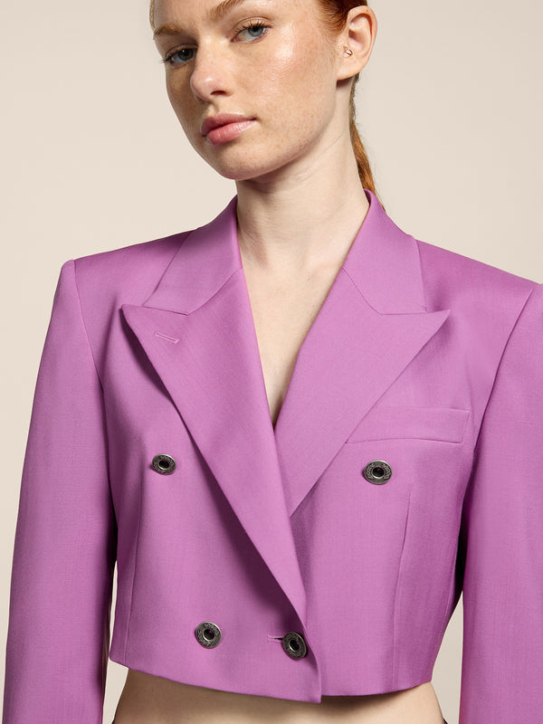 DOUBLE-BREASTED BLAZER WITH PEAKED LAPELS IN LIGHTWEIGHT WOOL PINK  - PINK - Women′s Blazers | Pence 1979