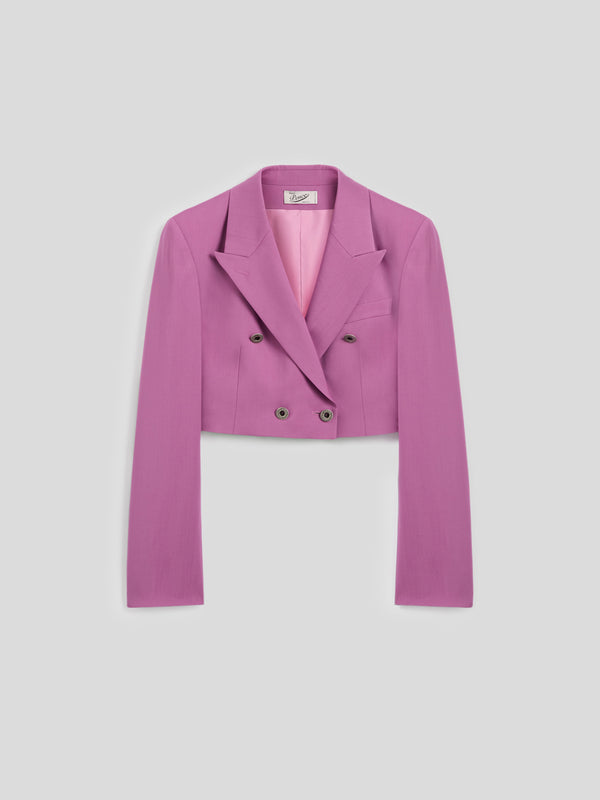 DOUBLE-BREASTED BLAZER WITH PEAKED LAPELS IN LIGHTWEIGHT WOOL PINK  - PINK - Women′s Blazers | Pence 1979