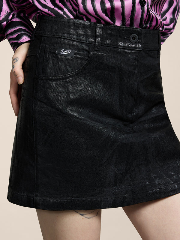MINI SKIRT SHORTS WITH POCKETS IN DENIM WITH METALLIC COATING BLACK - BLACK - Women′s Bottomwear | Pence 1979