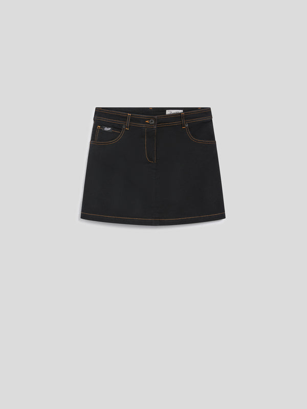 MINI SKIRT SHORTS WITH POCKETS IN DENIM WITH METALLIC COATING BLACK - BLACK - Women′s Bottomwear | Pence 1979