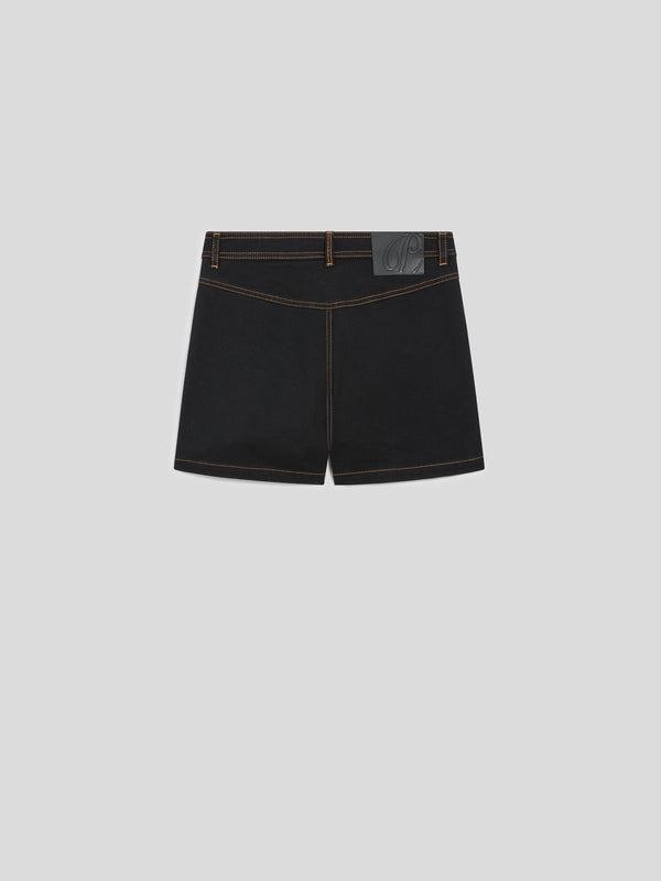 MINI SKIRT SHORTS WITH POCKETS IN DENIM WITH METALLIC COATING BLACK - BLACK - Women′s Bottomwear | Pence 1979