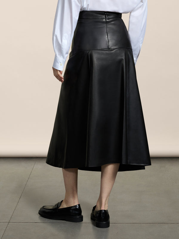 LONG SKIRT WITH ASYMMETRIC CUT REGULAR FIT IN LAMB LEATHER BLACK - BLACK - Women′s Bottomwear | Pence 1979