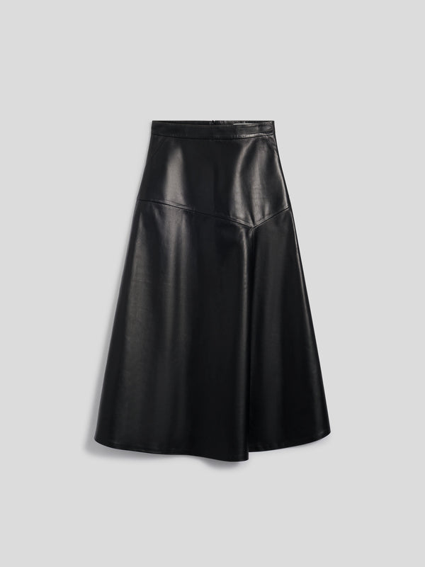 LONG SKIRT WITH ASYMMETRIC CUT REGULAR FIT IN LAMB LEATHER BLACK - BLACK - Women′s Bottomwear | Pence 1979